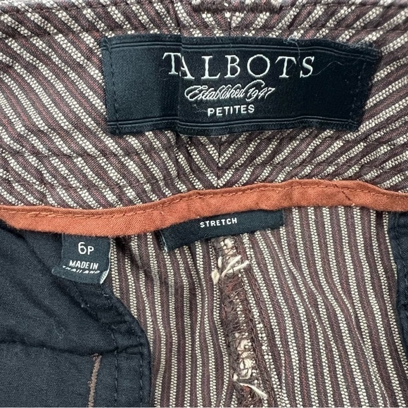 Talbots Brown White Striped Wide Leg Stretch Pants Size 6 Petite Women's - Picture 2 of 6